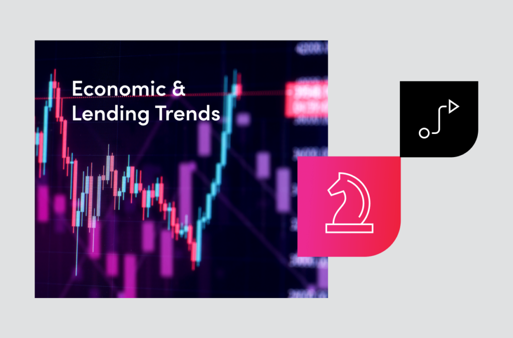 A colorful stock graph representing the state of the economy with the text overlaid: Economic and Lending Trends