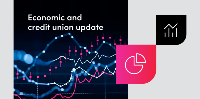 Data points graphic and icons are representative of the Economic and credit union update webinar