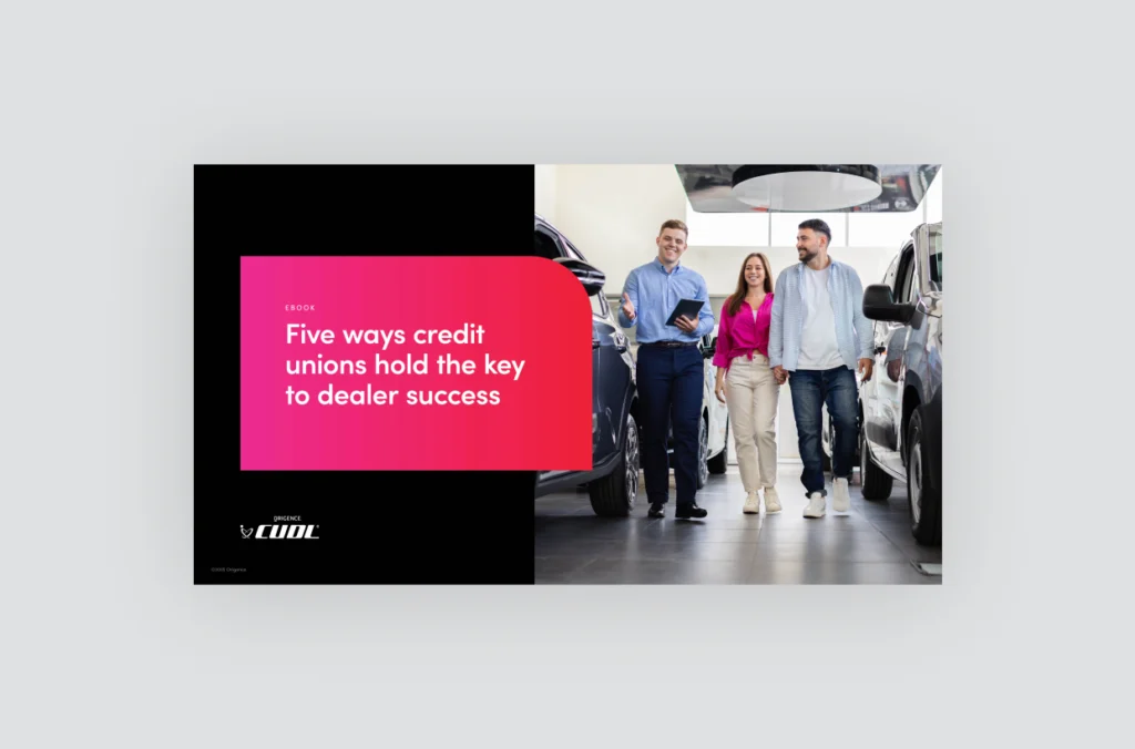 An eBook cover featuring a car salesman walking customers through a dealership showroom