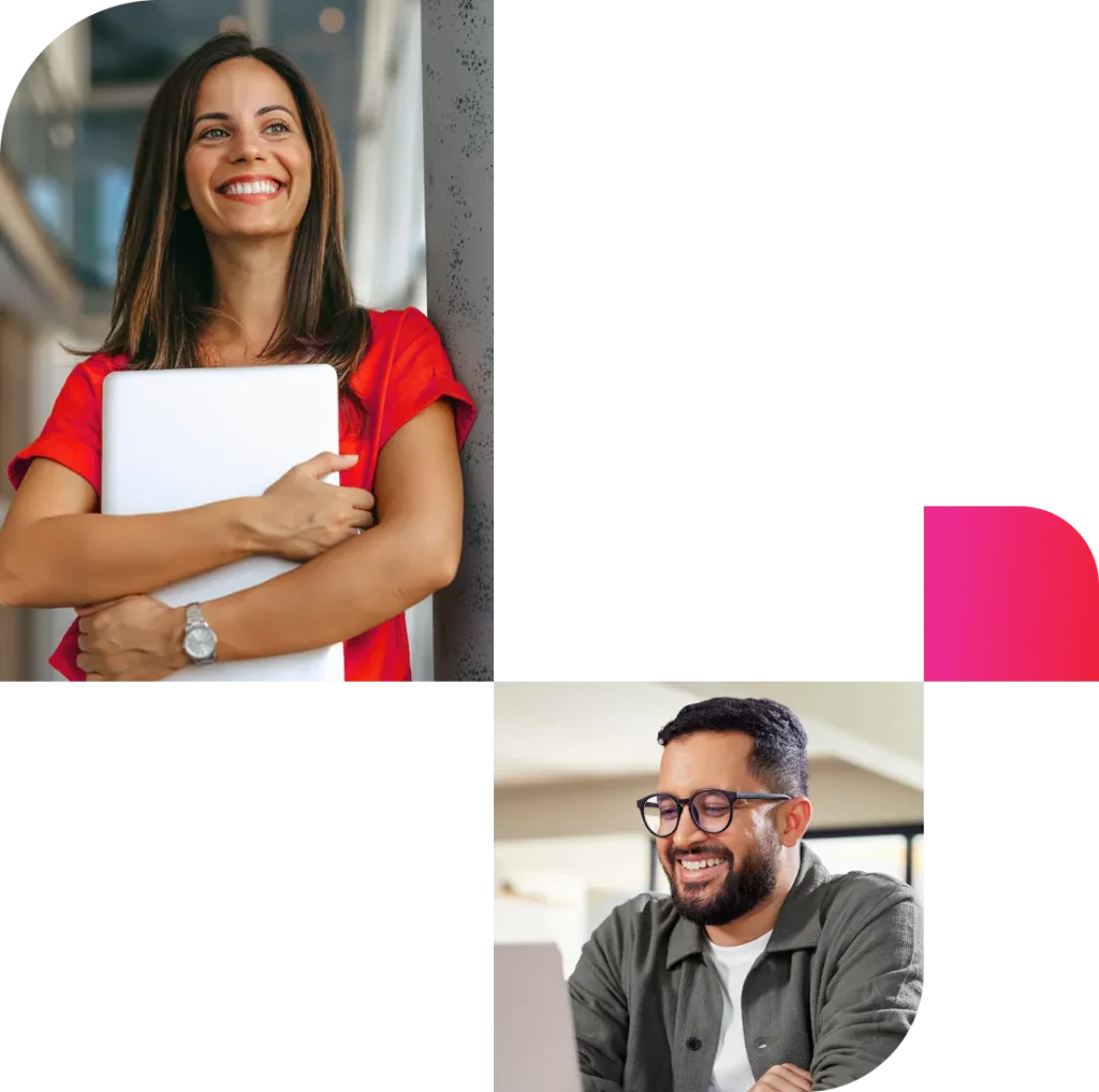 Two images of people with laptops
