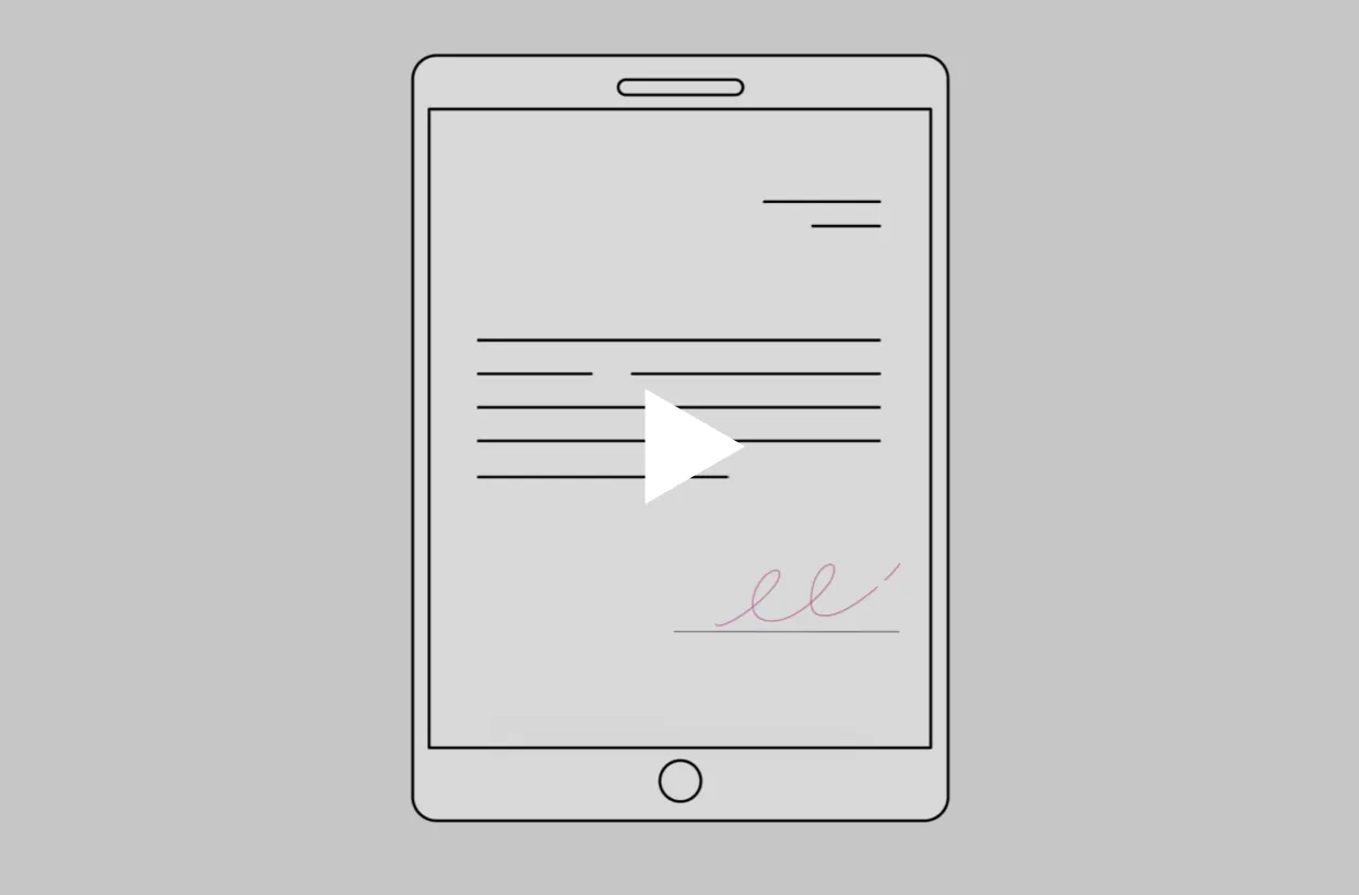 Illustration of a tablet computer with a play button overlay