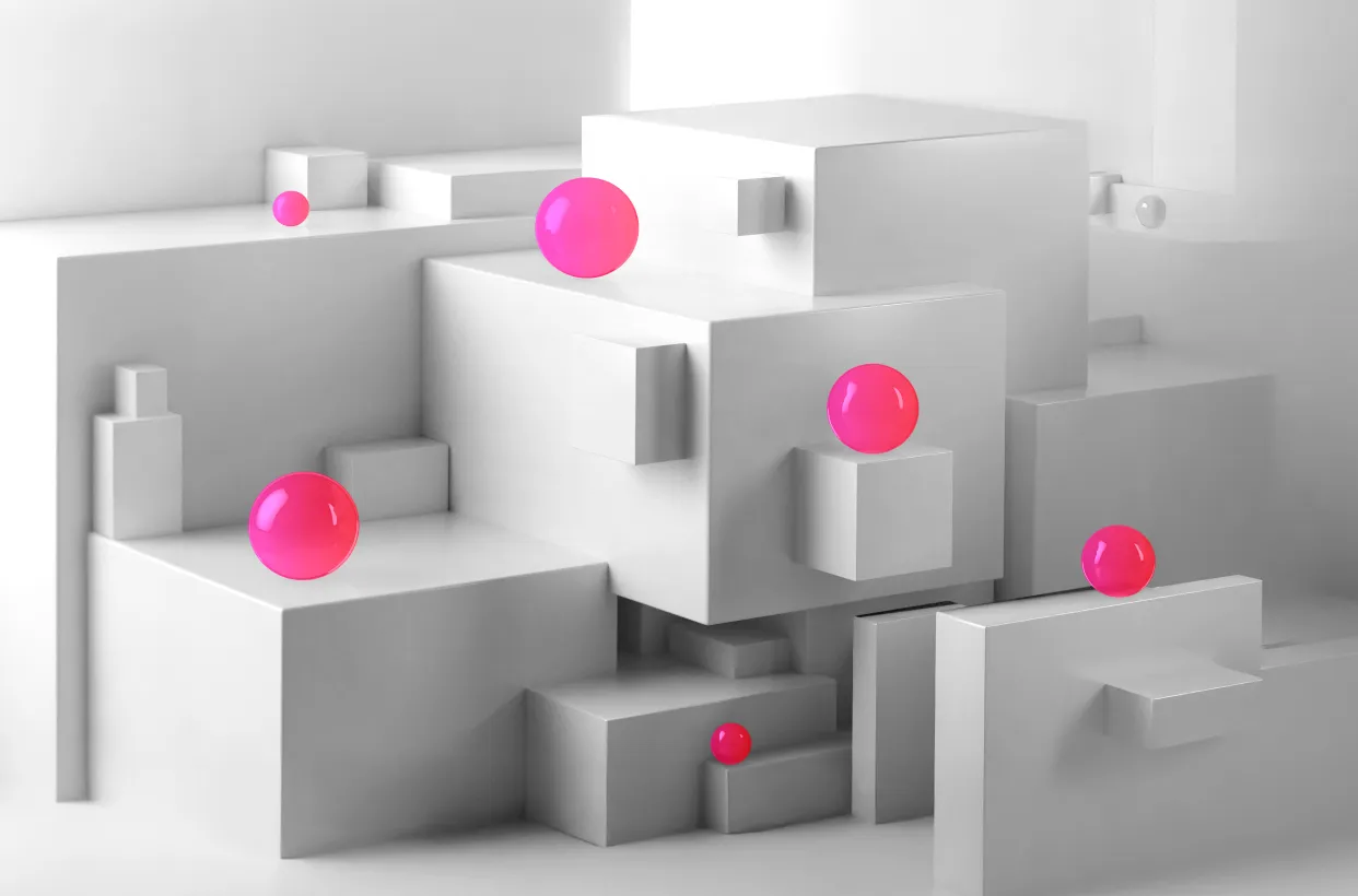 A graphic of spheres and cubes organized representative of key LOS elements.