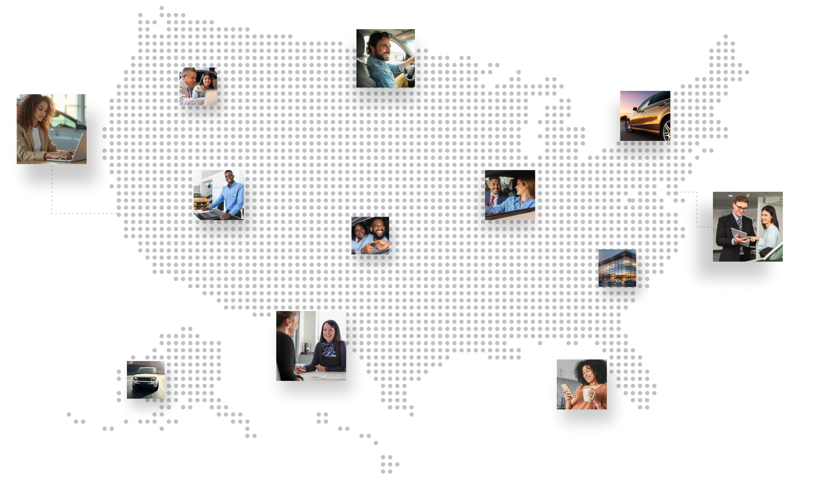 A map of the United States featuring photos of lenders and credit union members across the nation