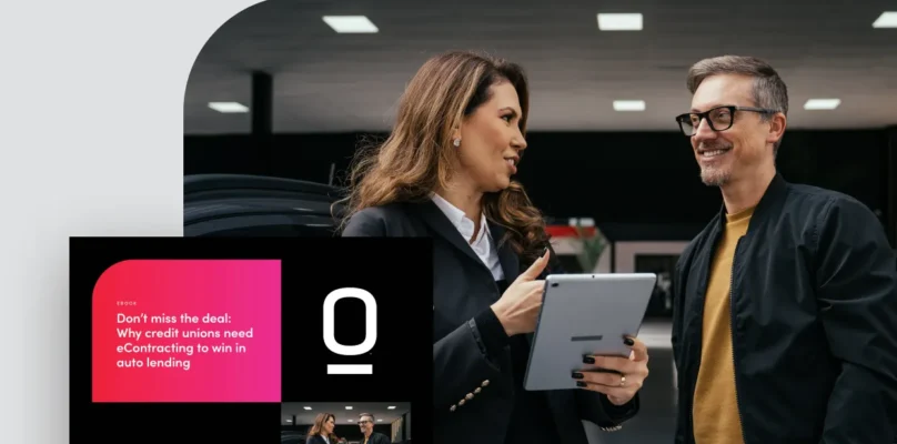 A thumbnail of an eBook with a saleswoman holding a tablet computer while talking to a customer in a dealership showroom