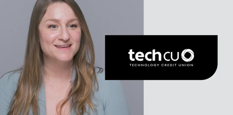 A photo of Kassandra Butcher and the Tech CU logo