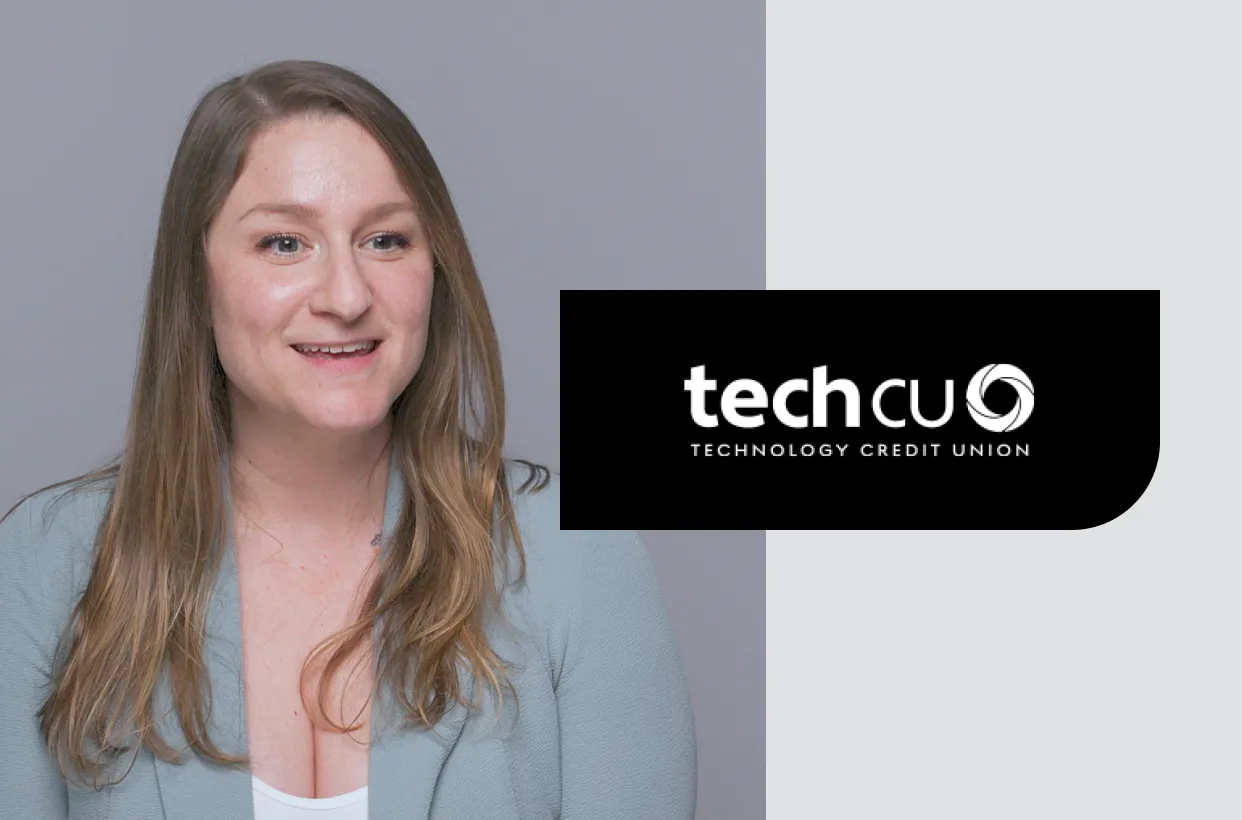 A photo of Kassandra Butcher and the Tech CU logo