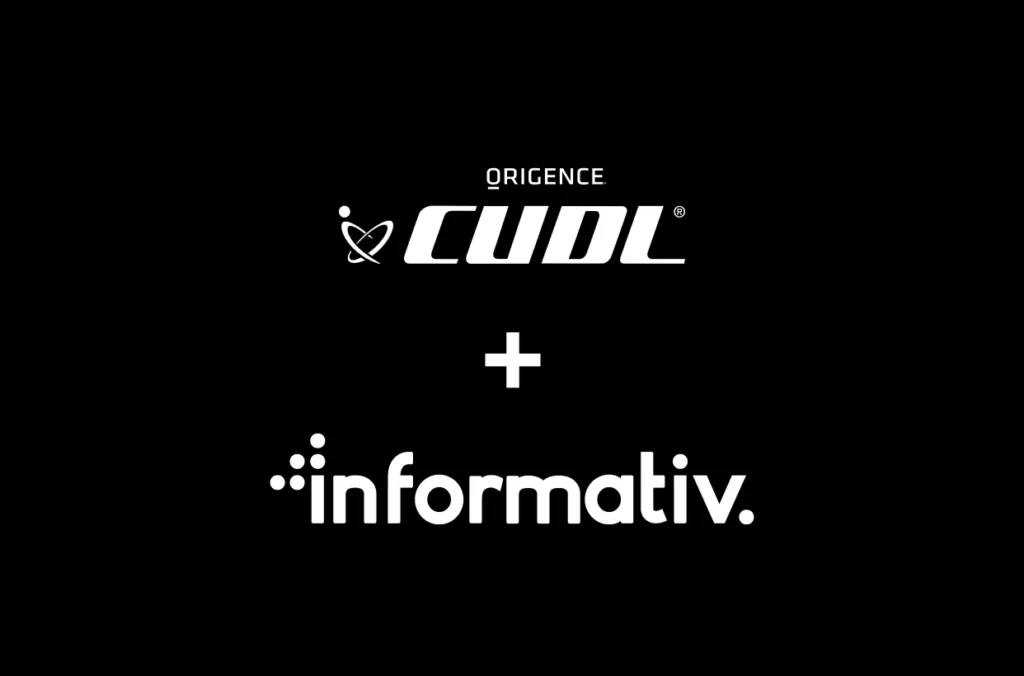 The Origence CUDL logo and Informativ logo representing the recent partnership which will help auto dealers prevent fraud, simplify credit, and close deals faster.