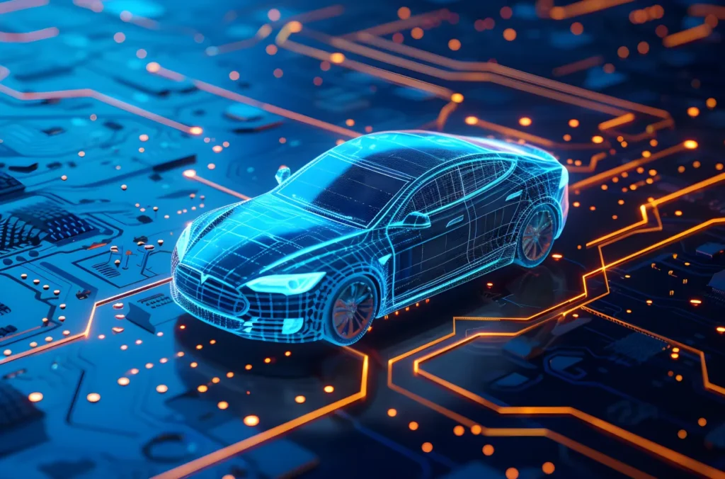 A graphic of a futuristic vehicle representing the acceleration of credit union auto lending application processing.