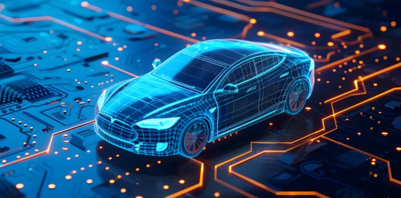 A graphic of a futuristic vehicle representing the acceleration of credit union auto lending application processing.