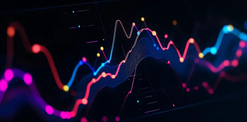 Data points rising and falling representative of credit union lending trends.